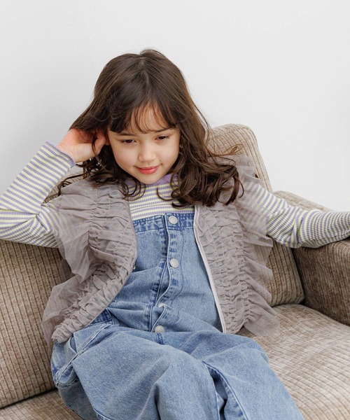 セール】[別々に着用可☆]チュールベスト付きボーダーTシャツ(KIDS)（T