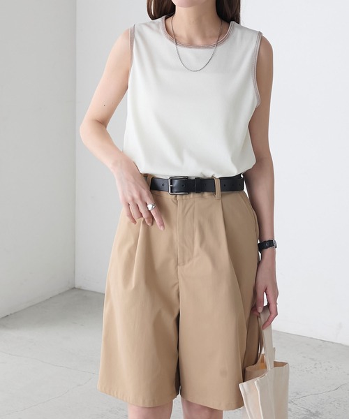 BONLECILL（ボンルシール）の「ベロアパイピングテレコスリーブレスTEE（タンクトップ・レディース・レッド/チャコールグレー/オフホワイト/ベージュ/ネイビー/ブラック・FREE）」の13枚目の写真