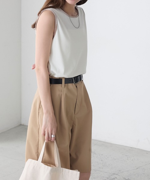 BONLECILL（ボンルシール）の「ベロアパイピングテレコスリーブレスTEE（タンクトップ・レディース・レッド/チャコールグレー/オフホワイト/ベージュ/ネイビー/ブラック・FREE）」の14枚目の写真