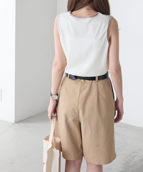 BONLECILL（ボンルシール）の「ベロアパイピングテレコスリーブレスTEE（タンクトップ・レディース・レッド/チャコールグレー/オフホワイト/ベージュ/ネイビー/ブラック・FREE）」の15枚目の写真