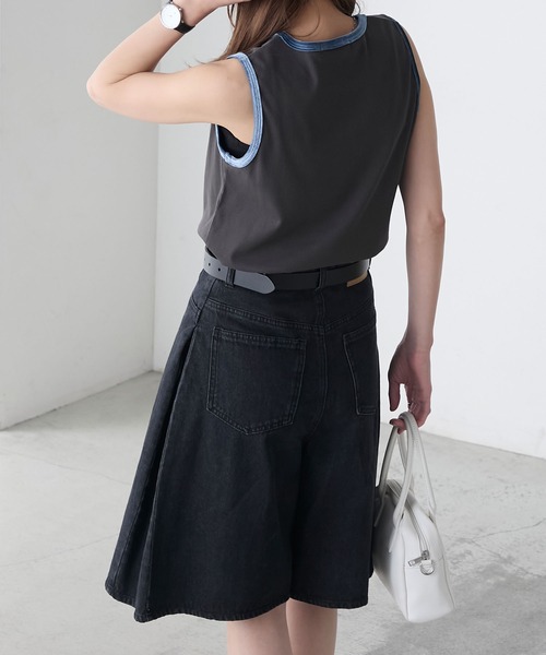 BONLECILL（ボンルシール）の「ベロアパイピングテレコスリーブレスTEE（タンクトップ・レディース・レッド/チャコールグレー/オフホワイト/ベージュ/ネイビー/ブラック・FREE）」の10枚目の写真