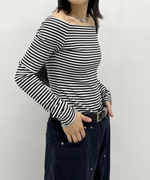 mebole(メボレ)の「ボーダーオフショルトップス(Tシャツ/カットソー・レディース・ブラック/グレー・FREE)」の14枚目の写真