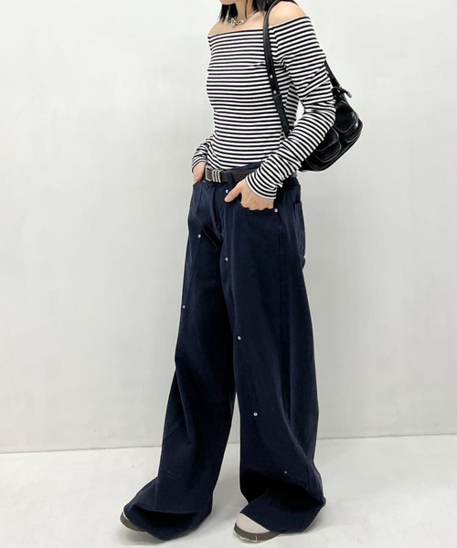 mebole(メボレ)の「ボーダーオフショルトップス(Tシャツ/カットソー・レディース・ブラック/グレー・FREE)」の22枚目の写真