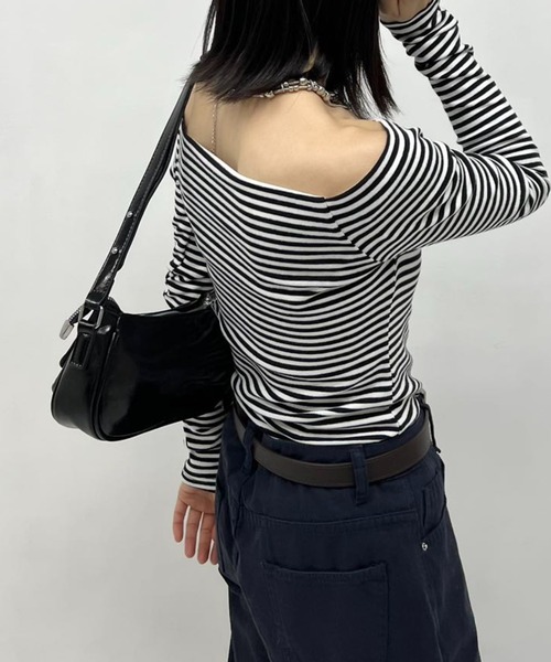 mebole(メボレ)の「ボーダーオフショルトップス(Tシャツ/カットソー・レディース・ブラック/グレー・FREE)」の20枚目の写真