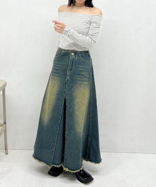 mebole(メボレ)の「ボーダーオフショルトップス(Tシャツ/カットソー・レディース・ブラック/グレー・FREE)」の10枚目の写真