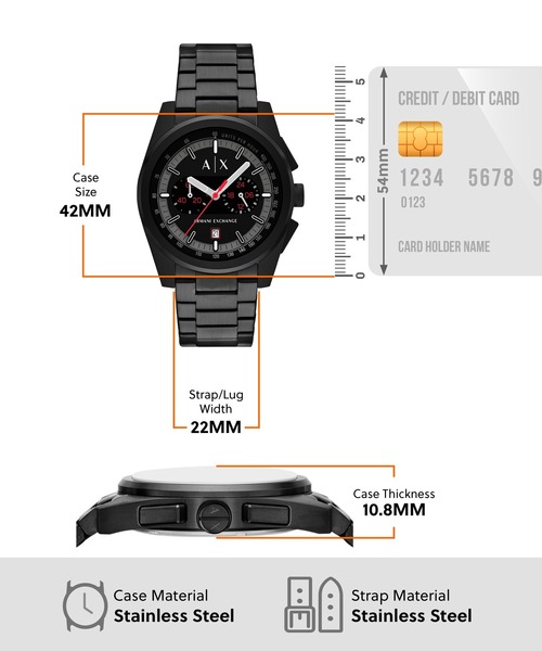 ARMANI EXCHANGE（アルマーニエクスチェンジ）の「アルマーニ・エクスチェンジ 腕時計 メンズ アナログ ステンレス AX2864（アナログ腕時計・メンズ・ブラック・FREE）」の7枚目の写真