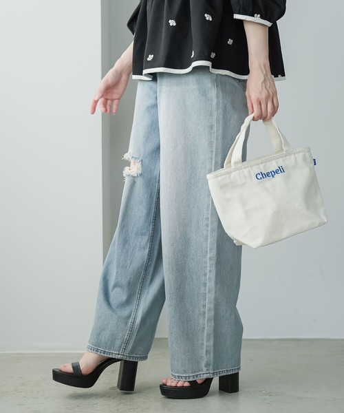 mili an deni（ミリアンデニ）の「保冷キャンバスランチトート（トートバッグ・レディース・アイボリー/ブルー/カリビアンブルー/ホワイト×ブルー・F）」の12枚目の写真