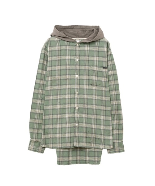 KAMIYA（カミヤ）の「Hooded Check Shirt（シャツ/ブラウス・メンズ・レッド/ブラック/ブルー/グリーン・S/M）」の3枚目の写真