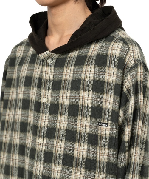 KAMIYA（カミヤ）の「Hooded Check Shirt（シャツ/ブラウス・メンズ・レッド/ブラック/ブルー/グリーン・S/M）」の8枚目の写真