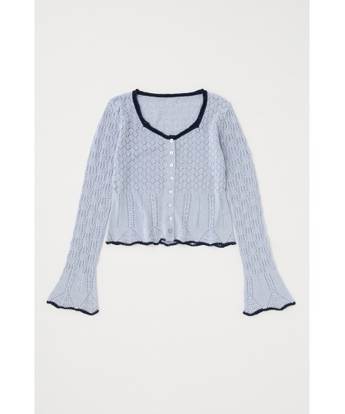 MOUSSY（マウジー）の「EYELET LACE ニットトップス（ニット/セーター・レディース・ホワイト/ブラック/ライトブルー・FREE）」の3枚目の写真