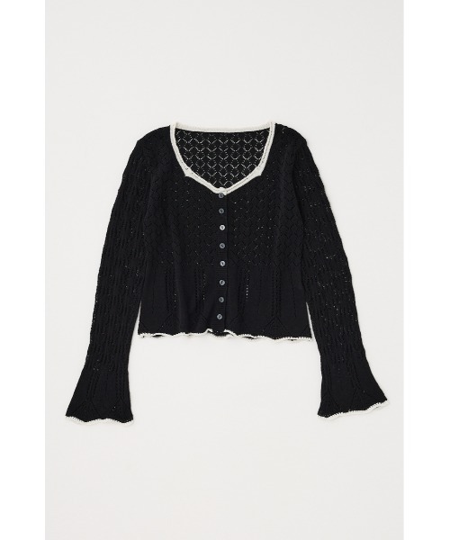 MOUSSY（マウジー）の「EYELET LACE ニットトップス（ニット/セーター・レディース・ホワイト/ブラック/ライトブルー・FREE）」の4枚目の写真