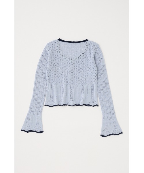 MOUSSY（マウジー）の「EYELET LACE ニットトップス（ニット/セーター・レディース・ホワイト/ブラック/ライトブルー・FREE）」の6枚目の写真