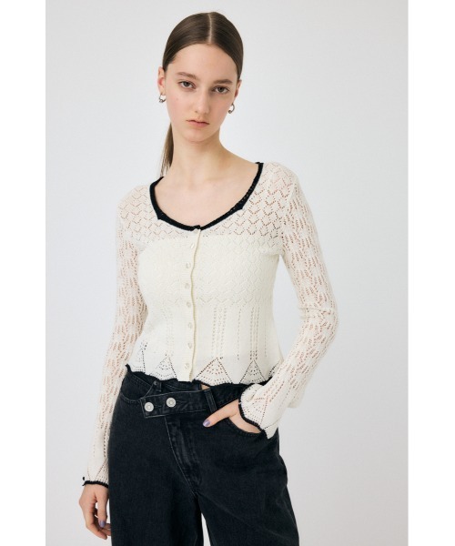 MOUSSY（マウジー）の「EYELET LACE ニットトップス（ニット/セーター・レディース・ホワイト/ブラック/ライトブルー・FREE）」の7枚目の写真