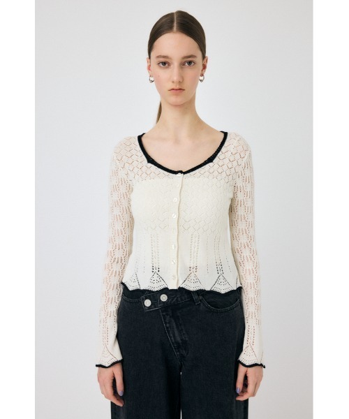 MOUSSY（マウジー）の「EYELET LACE ニットトップス（ニット/セーター・レディース・ホワイト/ブラック/ライトブルー・FREE）」の12枚目の写真