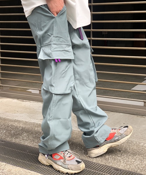 セール】ワイドレッグナイロンカーゴパンツ バイカラー ドローコード 