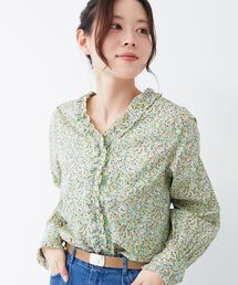 リバティフロントフリルVネックブラウス