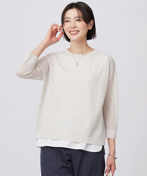 J.PRESS(ジェイプレス)の「【WEB限定カラーあり・洗える】Vis/Peスパーク シアー ニット(ニット/セーター・レディース・アイボリー系/ブラウン系/サックスブルー系/ネイビー系・T13/T15)」の1枚目の写真