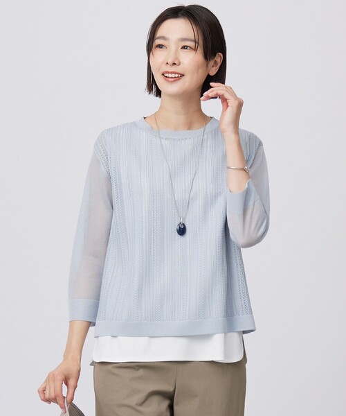 J.PRESS(ジェイプレス)の「【WEB限定カラーあり・洗える】Vis/Peスパーク シアー ニット(ニット/セーター・レディース・アイボリー系/ブラウン系/サックスブルー系/ネイビー系・T13/T15)」の4枚目の写真