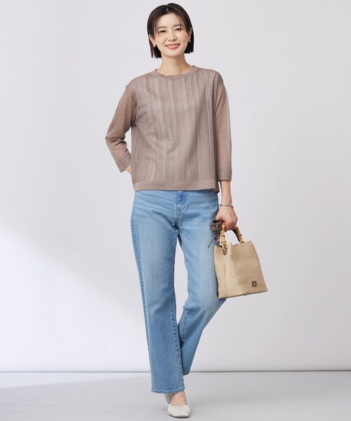 J.PRESS(ジェイプレス)の「【WEB限定カラーあり・洗える】Vis/Peスパーク シアー ニット(ニット/セーター・レディース・アイボリー系/ブラウン系/サックスブルー系/ネイビー系・T13/T15)」の6枚目の写真