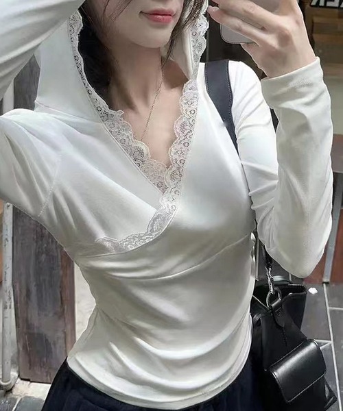 MEMECLE(メメクル)の「【 MEMECLE / メメクル 】レース フード付き 長袖 Tシャツ(Tシャツ/カットソー・レディース・グレー/ホワイト・S/L/M)」の3枚目の写真