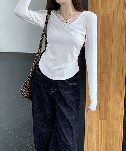 MEMECLE(メメクル)の「【 MEMECLE / メメクル 】レース フード付き 長袖 Tシャツ(Tシャツ/カットソー・レディース・グレー/ホワイト・S/L/M)」の7枚目の写真