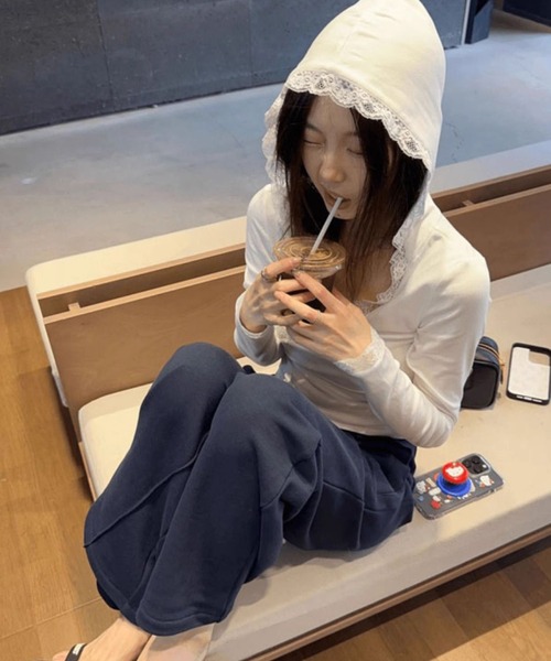 MEMECLE(メメクル)の「【 MEMECLE / メメクル 】レース フード付き 長袖 Tシャツ(Tシャツ/カットソー・レディース・グレー/ホワイト・S/L/M)」の22枚目の写真