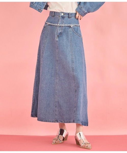 Settimissimo（セッティミッシモ）の「切替デザイン フレア ロング デニム スカート（スカート・レディース・インディゴブルー/ブルー・FREE）」の2枚目の写真