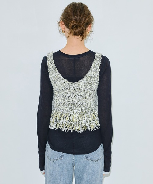 PUBLIC TOKYO（パブリックトウキョウ）の「ワッフルフリンジニットビスチェ（ベスト・レディース・オレンジ/ネイビー/ホワイト・FREE）」の8枚目の写真