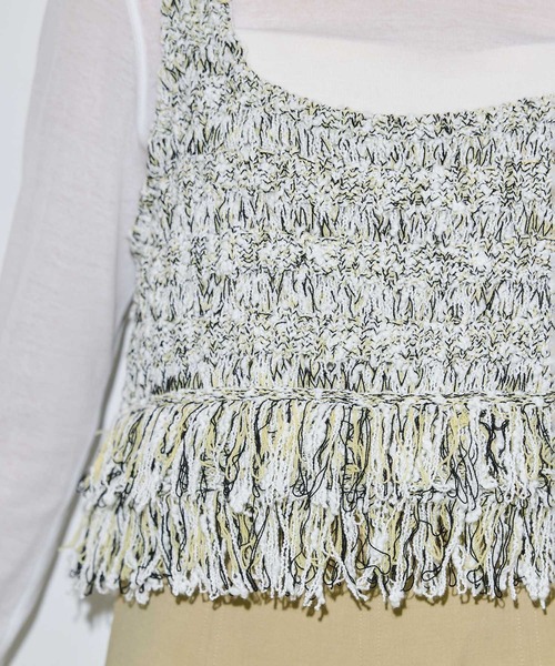 PUBLIC TOKYO（パブリックトウキョウ）の「ワッフルフリンジニットビスチェ（ベスト・レディース・オレンジ/ネイビー/ホワイト・FREE）」の13枚目の写真