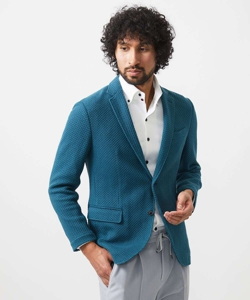 MICHEL KLEIN HOMME   （ミッシェルクランオム）の「ニット編みテーラードジャケット（テーラードジャケット・メンズ・ネイビー/カーキ・MEDIUM/LARGE/X-LARGE）」の3枚目の写真
