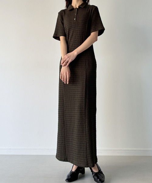  ポロワンピース ハートボタンストレッチジャガードポロワンピース（ワンピース
