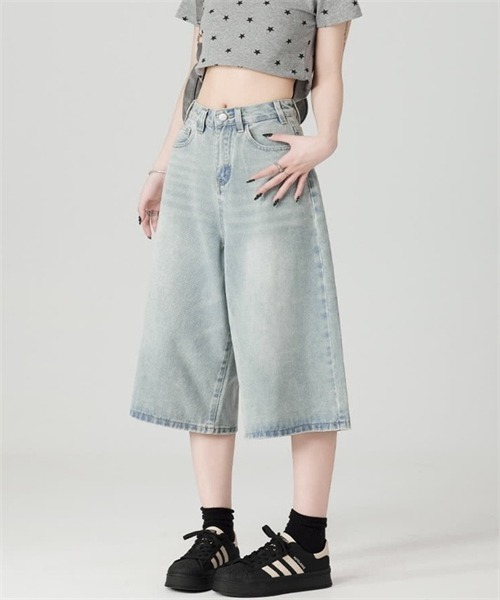 Dream garden(ドリームガーデン)の「ヴィンテージライク オーバーダイ 7分丈デニム パンツ(デニムパンツ・レディース・ブルー/ライトブルー・S/3XL/XL/2XL/L/XS/M)」の4枚目の写真