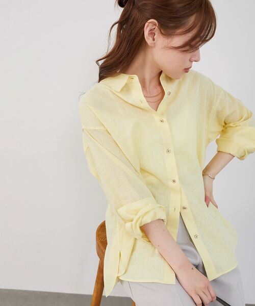 le.coeur blanc（ルクールブラン）の「《さらっとした着心地》コットン麻オーバーシャツ（シャツ/ブラウス・レディース・イエロー/サンドベージュ/モカ/ブルー系その他3/ピンク系その他2・38）」の2枚目の写真