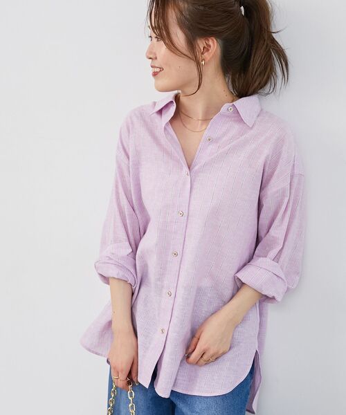 le.coeur blanc（ルクールブラン）の「《さらっとした着心地》コットン麻オーバーシャツ（シャツ/ブラウス・レディース・イエロー/サンドベージュ/モカ/ブルー系その他3/ピンク系その他2・38）」の5枚目の写真