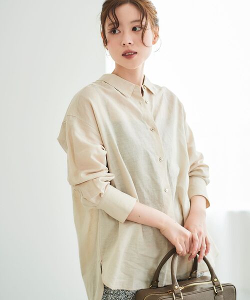 le.coeur blanc（ルクールブラン）の「《さらっとした着心地》コットン麻オーバーシャツ（シャツ/ブラウス・レディース・イエロー/サンドベージュ/モカ/ブルー系その他3/ピンク系その他2・38）」の7枚目の写真