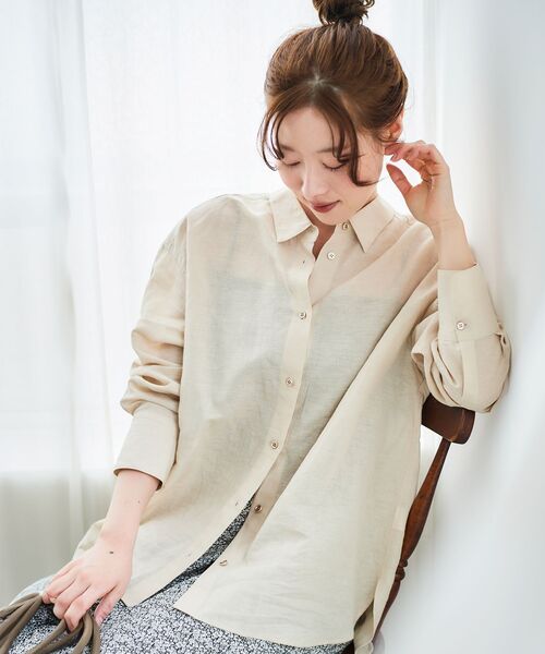 le.coeur blanc（ルクールブラン）の「《さらっとした着心地》コットン麻オーバーシャツ（シャツ/ブラウス・レディース・イエロー/サンドベージュ/モカ/ブルー系その他3/ピンク系その他2・38）」の12枚目の写真