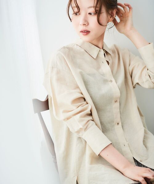 le.coeur blanc（ルクールブラン）の「《さらっとした着心地》コットン麻オーバーシャツ（シャツ/ブラウス・レディース・イエロー/サンドベージュ/モカ/ブルー系その他3/ピンク系その他2・38）」の13枚目の写真