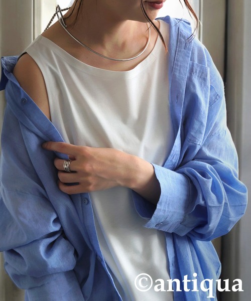 antiqua(アンティカ)の「接触冷感インナータンクトップ(タンクトップ・レディース・ホワイト/グリーン/モスグリーン/チャコールグレー/ブルー/ブラック/モスグリーン系2/グレー系その他/ブルー系その他/ホワイト系その他/ブラック系その他/グリーン系その他・P/R)」の3枚目の写真