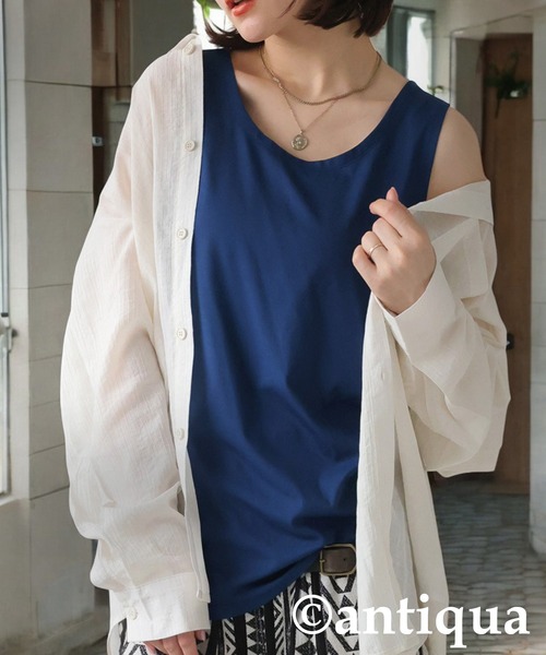 antiqua(アンティカ)の「接触冷感インナータンクトップ(タンクトップ・レディース・ホワイト/グリーン/モスグリーン/チャコールグレー/ブルー/ブラック/モスグリーン系2/グレー系その他/ブルー系その他/ホワイト系その他/ブラック系その他/グリーン系その他・P/R)」の11枚目の写真