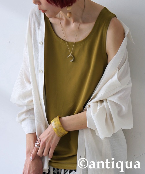 antiqua(アンティカ)の「接触冷感インナータンクトップ(タンクトップ・レディース・ホワイト/グリーン/モスグリーン/チャコールグレー/ブルー/ブラック/モスグリーン系2/グレー系その他/ブルー系その他/ホワイト系その他/ブラック系その他/グリーン系その他・P/R)」の8枚目の写真