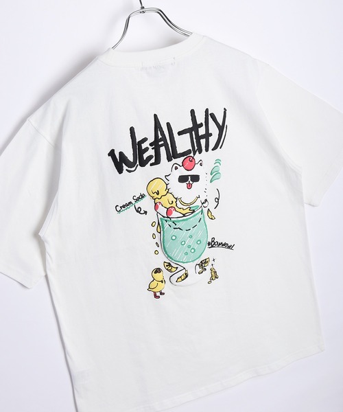 WESTSEA(ウエストシー)の「手書きイラスト 発泡プリント 半袖Tシャツ(猫・ガイコツ)(Tシャツ/カットソー・メンズ・オフホワイト/ブラック系その他/ホワイト系その他2/ブラック系その他3/ホワイト系その他/ホワイト系その他3/ブラック/ブラック系その他2・M/L)」の3枚目の写真