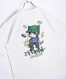 手書きイラスト 発泡プリント 半袖Tシャツ(猫・ガイコツ)