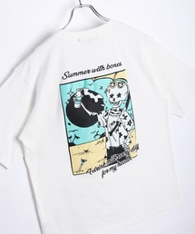 手書きイラスト 発泡プリント 半袖Tシャツ(猫・ガイコツ)