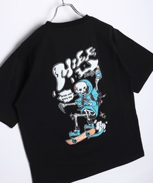 手書きイラスト 発泡プリント 半袖Tシャツ(猫・ガイコツ)