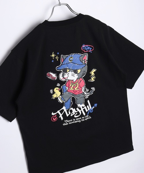 WESTSEA(ウエストシー)の「手書きイラスト 発泡プリント 半袖Tシャツ(猫・ガイコツ)(Tシャツ/カットソー・メンズ・オフホワイト/ブラック系その他/ホワイト系その他2/ブラック系その他3/ホワイト系その他/ホワイト系その他3/ブラック/ブラック系その他2・M/L)」の6枚目の写真