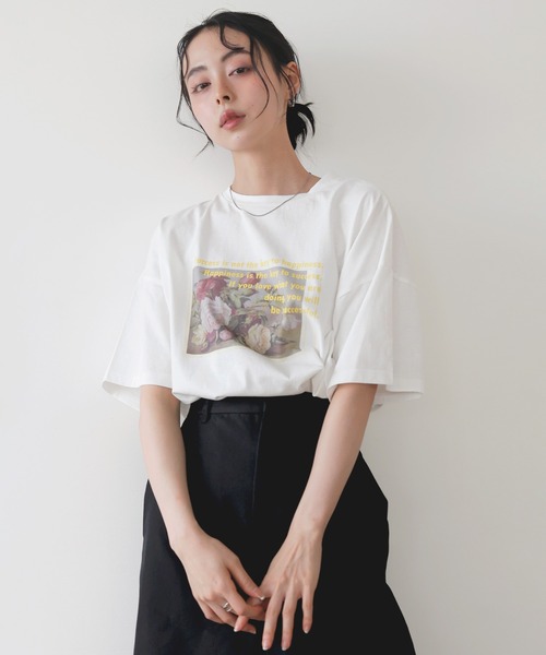 LIAN(リアン)の「フラワーフォトロゴTシャツ(Tシャツ/カットソー・レディース・ブラック/ホワイト系2/ホワイト系1・FREE)」の14枚目の写真