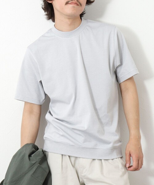 NOLLEY’S(ノーリーズ)の「《ビジカジ対応》セミシルケットスムース ボーダードレスTシャツ 25SS(Tシャツ/カットソー・メンズ・ホワイト系その他/ブラック系その他/ブラック・S/M/L/XL)」の4枚目の写真