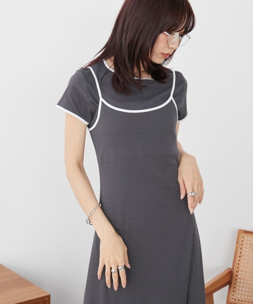 Auntie Rosa Holiday(アンティローザホリデー)の「カットパイピングレイヤードワンピース(ワンピース・レディース・グレー/チャコールグレー・FREE)」の11枚目の写真