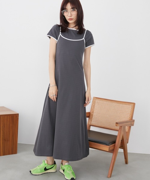 Auntie Rosa Holiday(アンティローザホリデー)の「カットパイピングレイヤードワンピース(ワンピース・レディース・グレー/チャコールグレー・FREE)」の5枚目の写真
