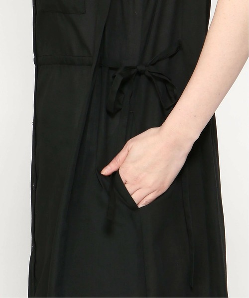 PREFERIR（プレフェリール）の「バンドカラー シャツ サイドリボン レイヤード ワンピース(M,L)ツーサイズ（シャツワンピース・レディース・ブラック/ブラウン/グリーン・MEDIUM/LARGE）」の9枚目の写真